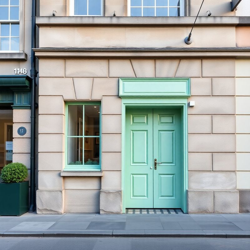 Georgian-era Limerick office facade with a mint green front door in morning Atlantic light